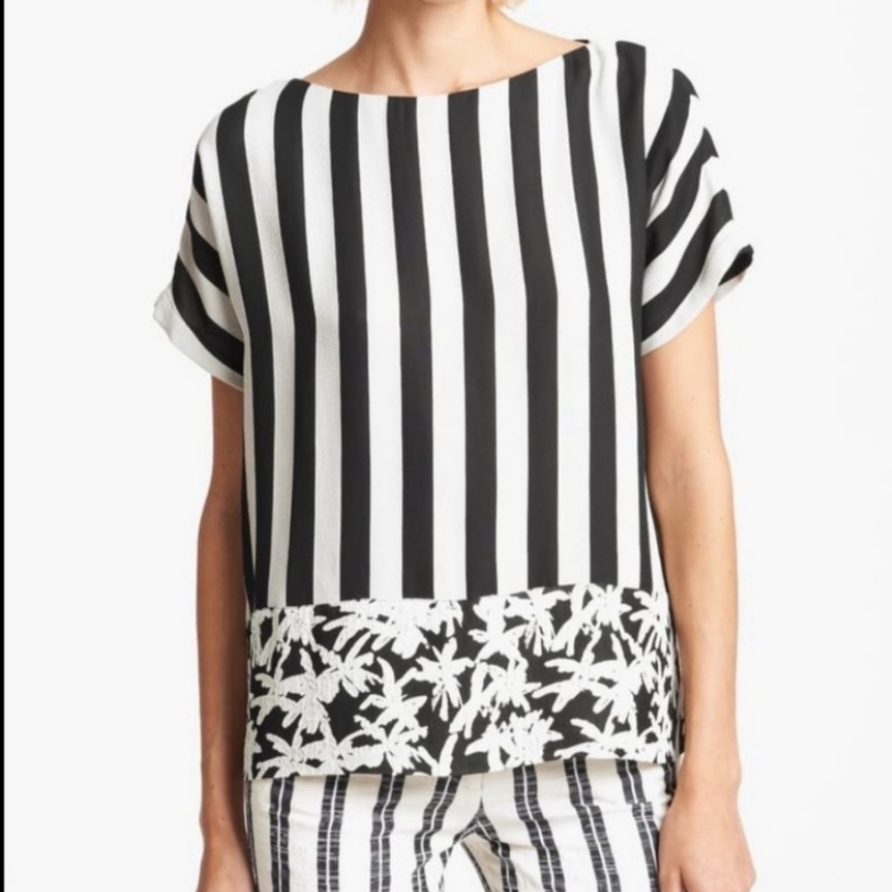 NEW Kenzo Small Palm Print Hem Stripe Top